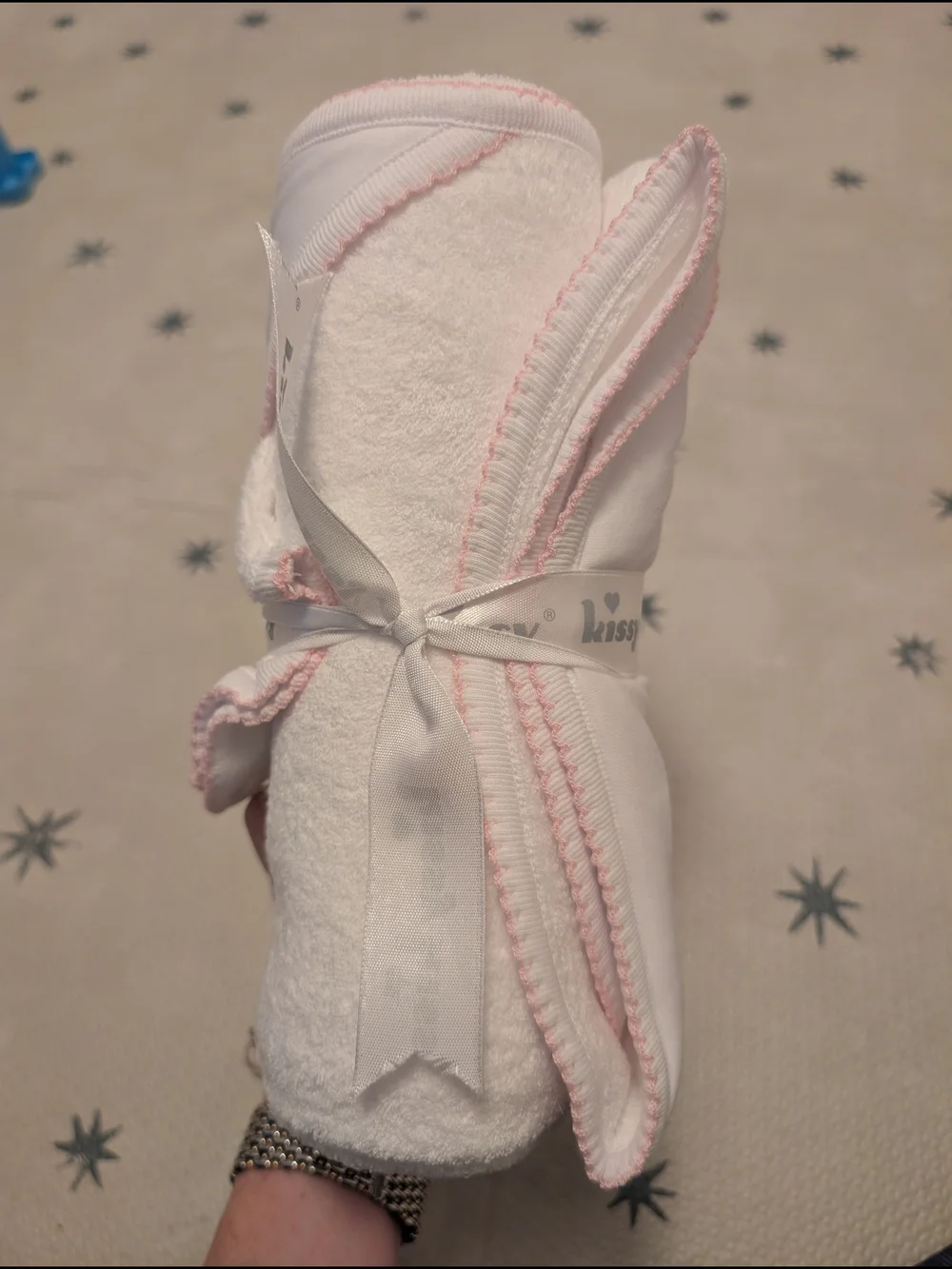Kissy Kissy Hooded Towel With Mitt with Pink Bunny Embroidery